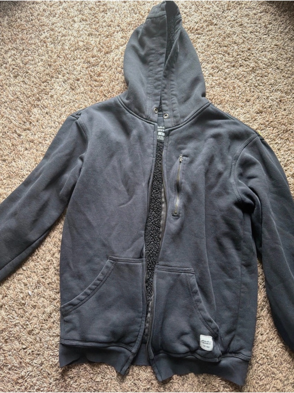 Eddie Bauer Workwear Men’s Black Hooded Sherpa-Lined Zip-Up Hoodie